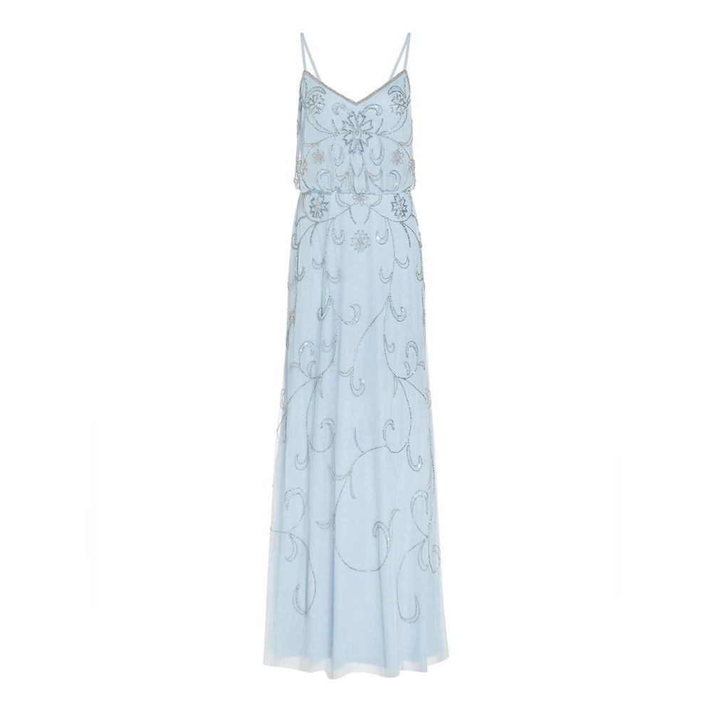Adrianna Papell Blouson Light Blue Embellished Gown Size 6